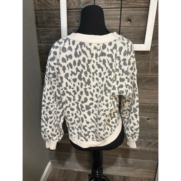 Ann Taylor The Loft 100% cotton crop top cheetah print gray cardigan women's M - Picture 3 of 8